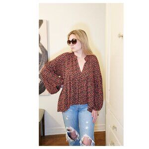 5/$100 SALE -  Haley‎ Solar Ditsy Rose Print Balloon Sleeve Blouse
